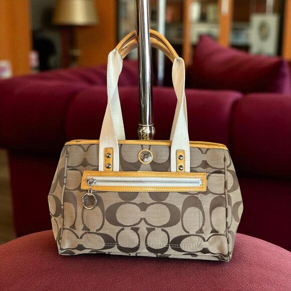 Coach Signature Tan and Yellow Satchel LNC - Picture 1 of 12